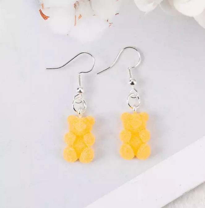 Сережки мишки, оранжевые (светлее чем на фото) - размер мишки 1,7см, смола Киев - изображение 1