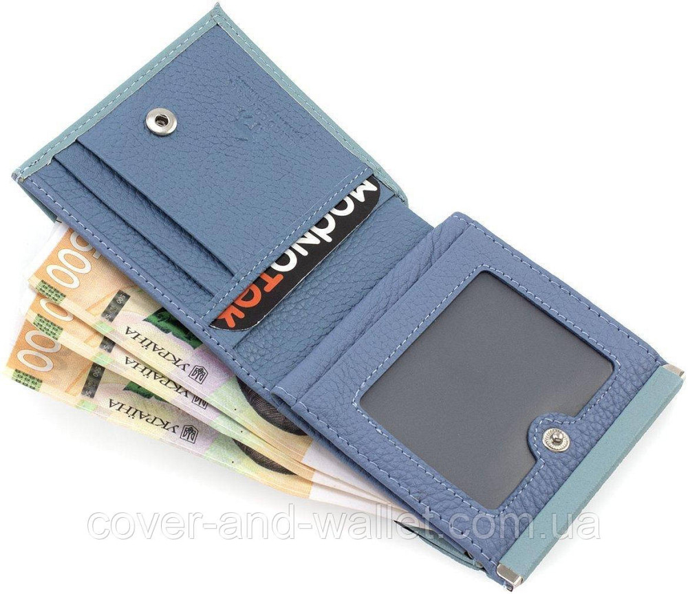 Блакитний жіночий шкіряний гаманець маленького розміру на кнопці Marco Coverna MC 1420 Київ - фото 5