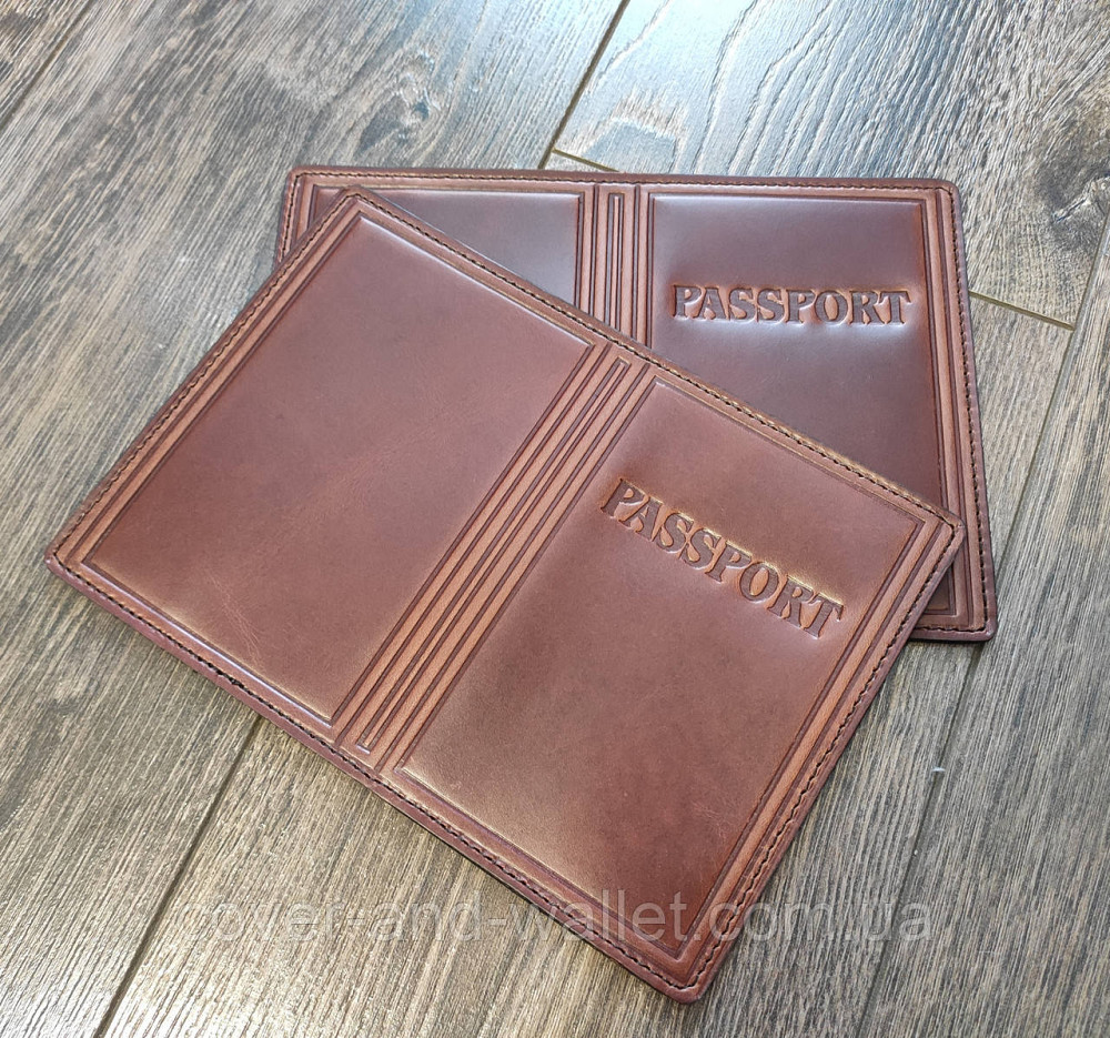 Шкіряна обкладинка на закордонний паспорт коньячного кольору з прозорим вікном PS Leather Київ - фото 4