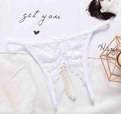 Трусики з розрізом та перлинами білі - розмір універсальний, резинка до 84см Київ