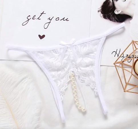 Трусики з розрізом та перлинами білі - розмір універсальний, резинка до 84см Київ - фото 1