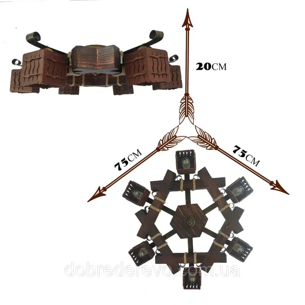 Люстра деревянна потолочна ковка Вижниця - фото 5
