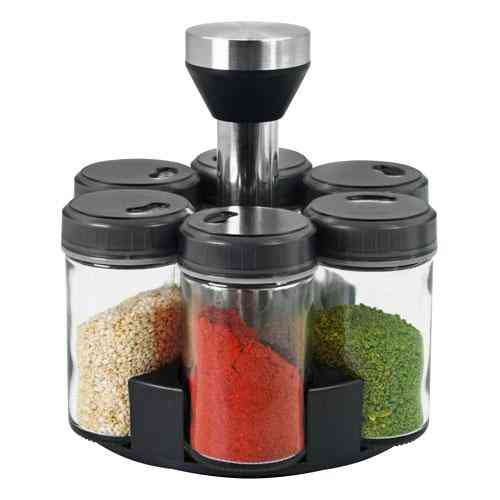 Набір спецій 8 баночок на підставці, що обертається | Спеція для кухні скляна Київ