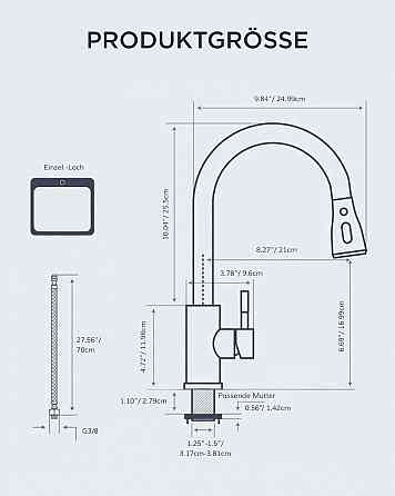 Змішувач FORIOUS для кухонної раковини з висувним механізмом що обертається на 360°, дві функції розпилення з Німеччини Дніпро