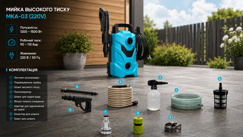 Автомойка многофункциональная высокого давления 220Вт 1400Вт 100Бар Синий Киев - изображение 6