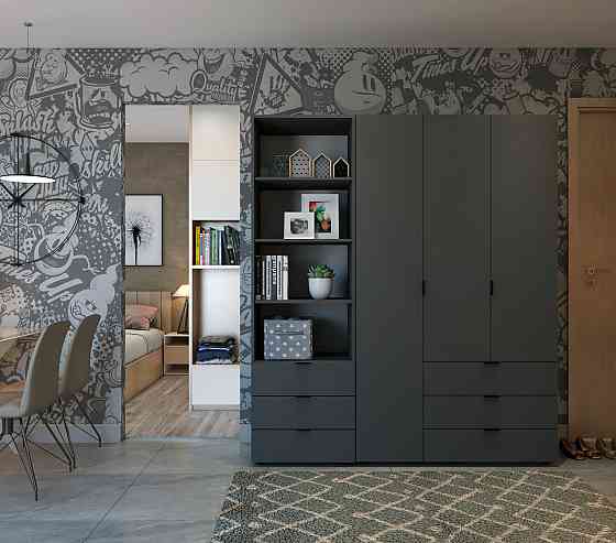 Шафа для одягу Doros Гелар Графіт 3+3ДСП з пеналом 292.4х49.5х203.4 (DRS-011924) Львів