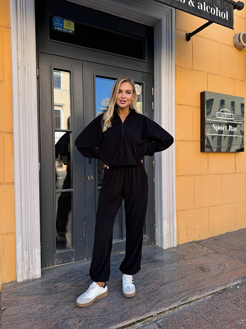 Женский прогулочный теплый костюм двойка: кофта и штаны Джерси Winter Черный, 42/44 Одесса - изображение 3