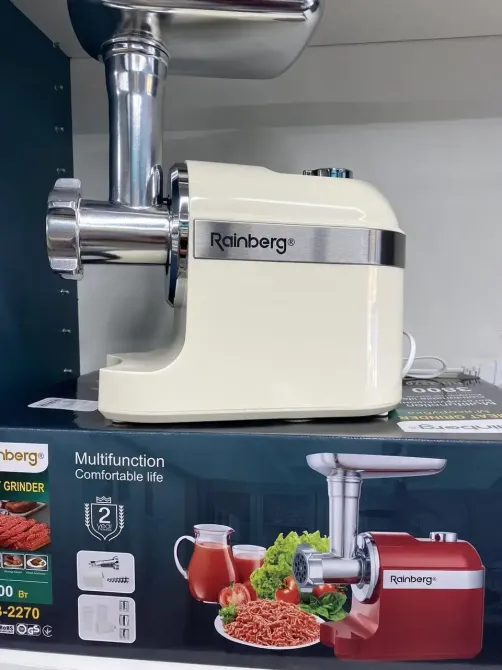 Domotec красная Мясорубка Rainberg RB-2270 3800Вт с реверсом и насадками для шинковки и колбас Коломия - фото 2