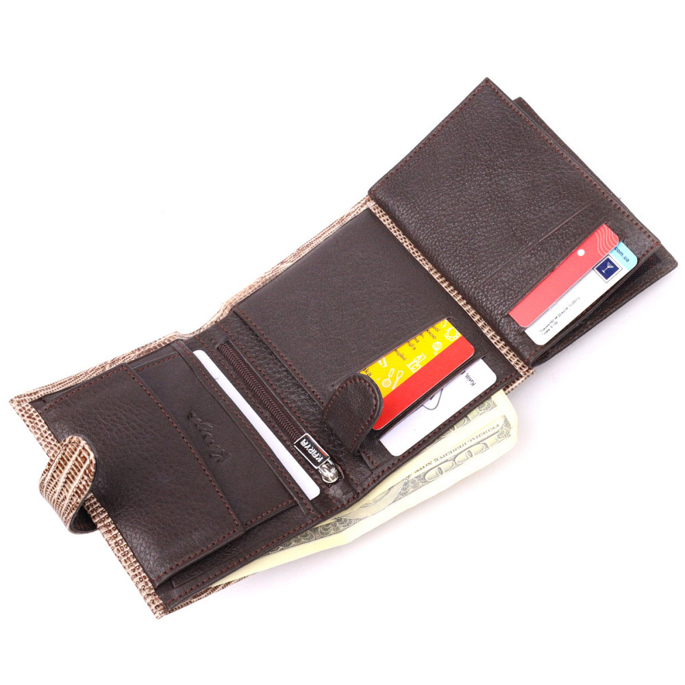 Красивый кошелек из натуральной фактурной кожи KARYA 21041 Бежевый Киев - изображение 8