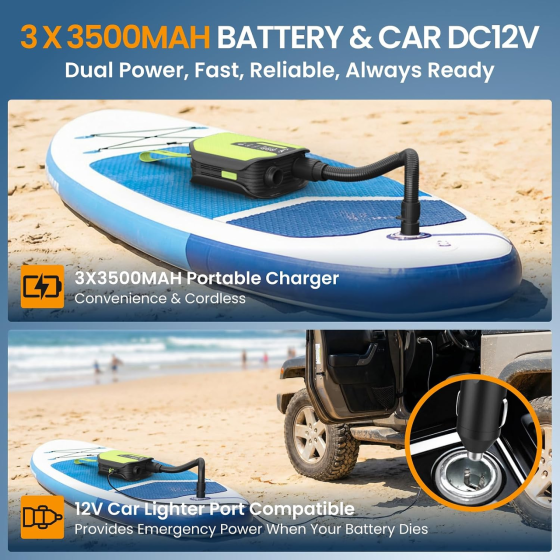 Акумуляторний насос TowerTop 10500 мАг для SUP і авто, 50 PSI, 420 л/хв, 12 В, LCD, автостоп, 8 насадок, накачування та здування Київ