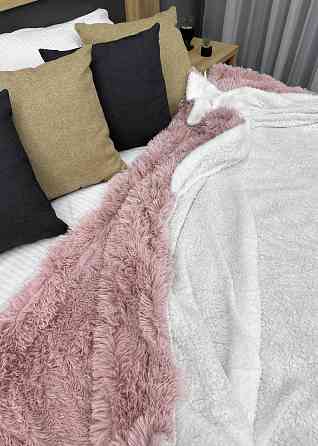 Плед-покривало 200х230 см (+-10см) Травка на овчині колір пудровий з білим (87-221) Київ