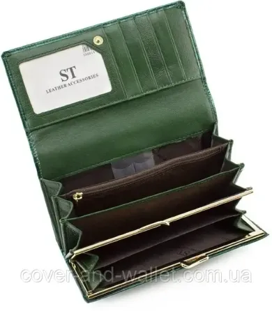 Зеленый лаковый женский кошелек с блоком для карт ST Leather (S9001A) Green Киев
