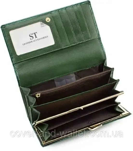Зелений лаковий жіночий гаманець з блоком для карток ST Leather (S9001A) Green Київ - фото 6