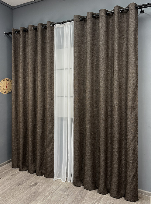 Комплект штор на люверсах VR-Textil Лен ELEMENTA № 1867ш Венге 150х270см 2 шт (37-0273) Киев - изображение 4