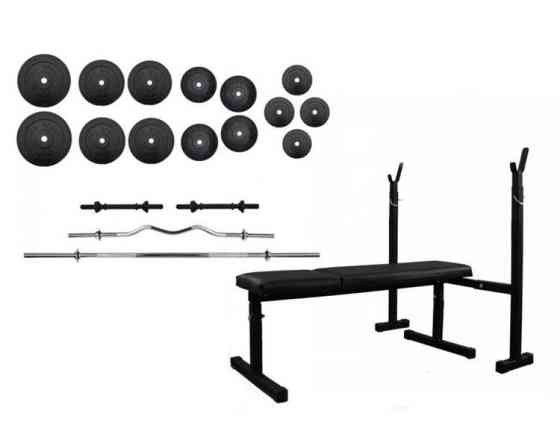 Скамья для жима + 4 грифа + 100 кг блинов Гантели, гири, штанги и диски АВС пластик комплект Киев