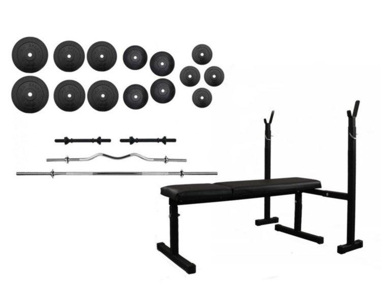 Лавка для жиму + 4 грифа + 100 кг дисків Гантелі, гирі, штанги та диски АВС пластик комплект Київ - фото 1