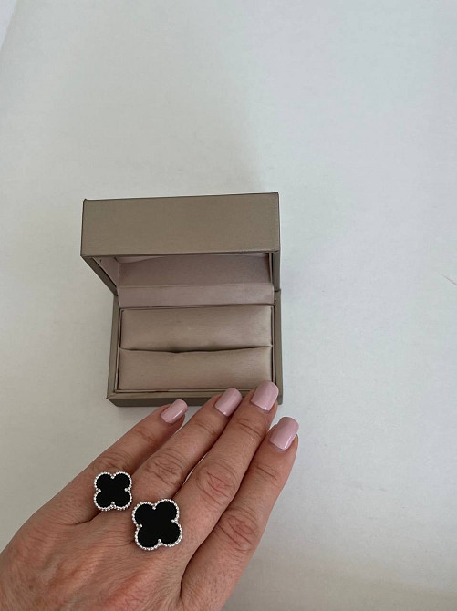 Кольцо Van Cleef посеребрение / клевер кольцо двойное черная эмаль Одесса - изображение 4