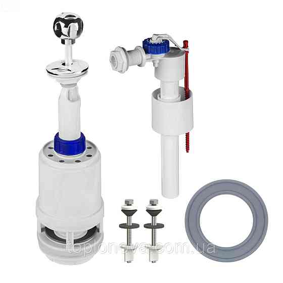 Комплект арматури для зливного бачка з бічною подачею води 1/2" та важелем зливу вгору АБу-2 Чернівці