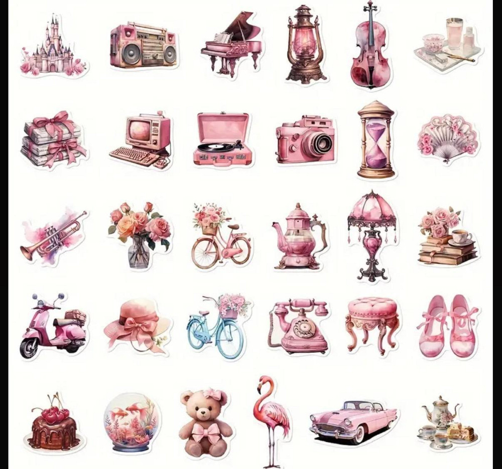Набір рожевих вінтажних наліпок 60 шт – декоративні стікери Київ - фото 2