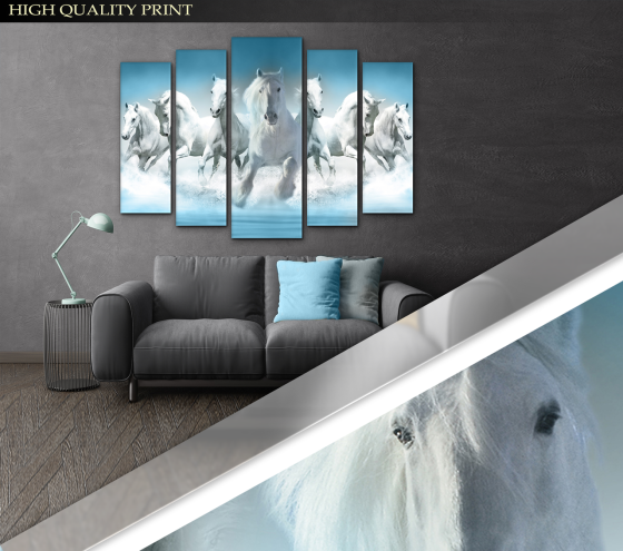 Модульна картина у вітальню / спальню Білі Коні Art-412_5 ( 80х118см ) Київ