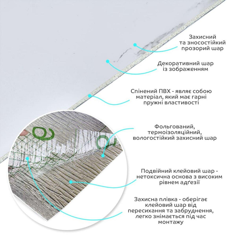 Самоклеящаяся виниловая плитка в рулоне 600х3000х2мм Белый воздушный мрамор Глянец SW-00001287 Днепр - изображение 2
