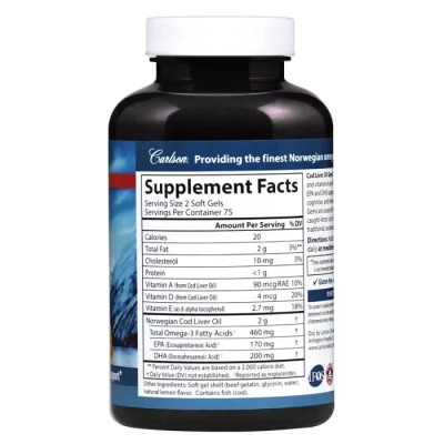 Жирные кислоты Carlson Жир из Печени Трески, Вкус Лимона, Cod Liver Oil Lemon, 150+30 жела (CAR-01384) Винница - изображение 2