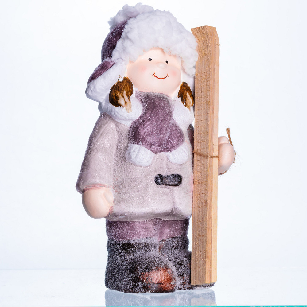 Yiwu Новорічна фігурка Дівчинка з лижами з фарфору 12×8×23 (см) новорічний декор для дому, квар Коломия - фото 2