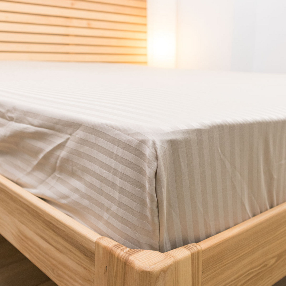 Простынь на резинке двуспальная страйп-сатин 100% хлопок 180х200х25см 125г/м2 (Перламутровый) Сумы - изображение 3