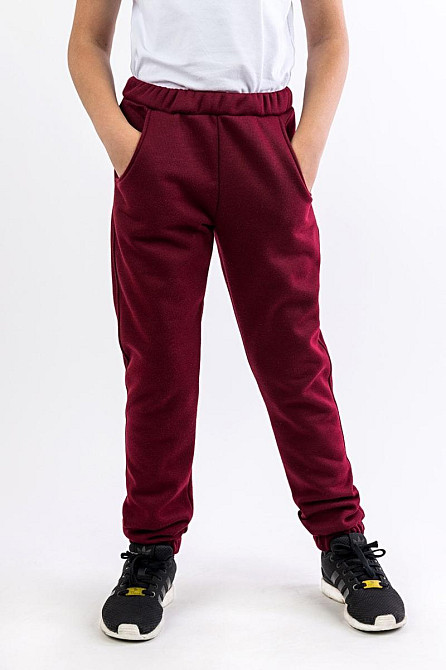 Штани зріст 110 см, теплі штани з начосом спортивні дитячі та підліткові, бордові, топ Крохатушка одяг Київ - фото 1