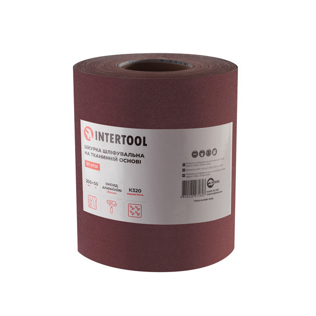 Шкурка шліфувальна, тканинна основа, К320, 200 мм × 50 м INTERTOOL BT-0726 Київ - фото 2