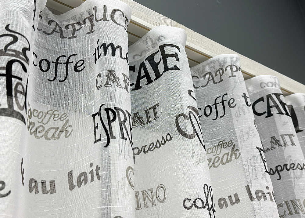 Кухонна тюль-арка VR-Textil № 1793т льон молочний з чорним 300х150 см (53-0072) Київ - фото 7