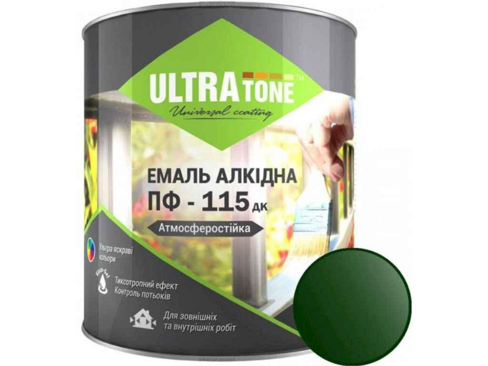 Емаль алкідна ПФ-115 темно-зелений 2,8кг ТМ ULTRA TONE Київ - фото 1