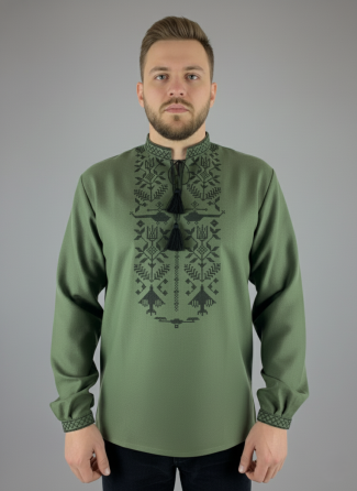 Мужская вышиванка хаки на длинный рукав 50 Київ