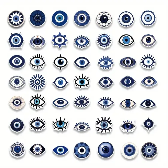 Набор стикеров «Сглаз» 50 шт — обереги синего цвета для декора, ноутбука, гитары, чемодана Киев