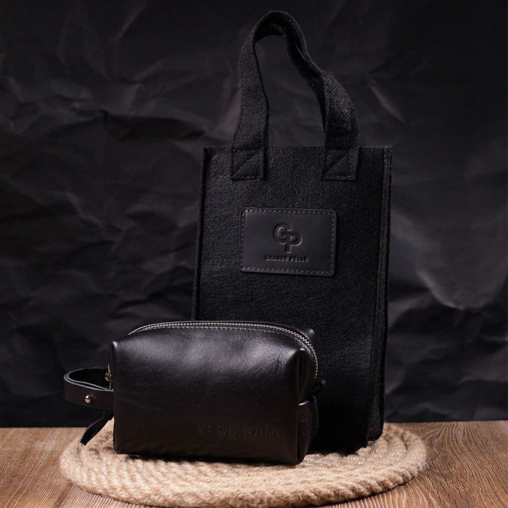 Небольшая косметичка из гладкой кожи на молнии Украина GRANDE PELLE 16761 Черная Киев - изображение 8