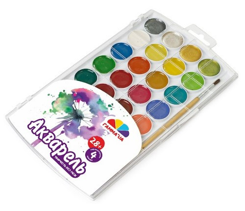 Фарби акварельні "Гамма Нововолинськ" "Творчість" 28+4кол.перл з пензликом 400113, шт Київ - фото 1