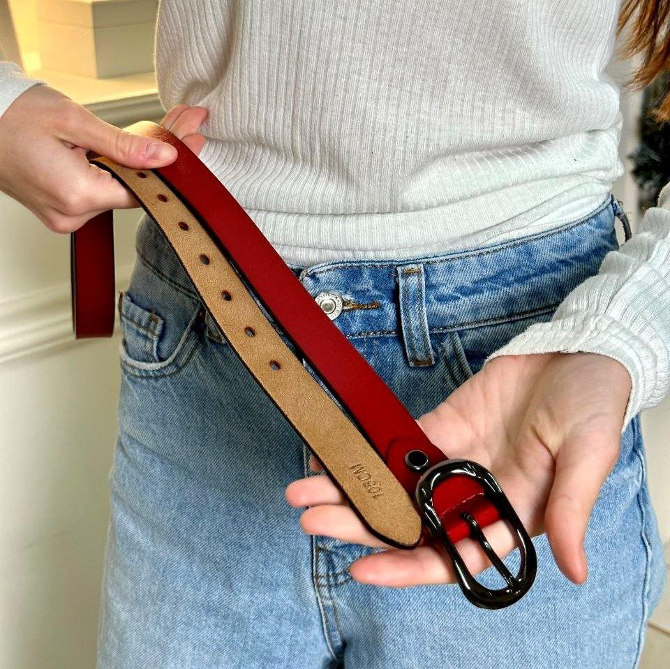 Шкіряний червоний ремінь Київ - фото 1