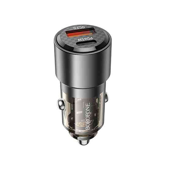 Автомобільний зарядний пристрій BOROFONE BZ20A Smart 83W dual port PD65W+QC3.0 car charger Transparent Black (6941991101625) Київ