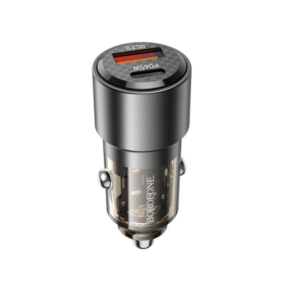 Автомобільний зарядний пристрій BOROFONE BZ20A Smart 83W dual port PD65W+QC3.0 car charger Transparent Black (6941991101625) Київ - фото 1