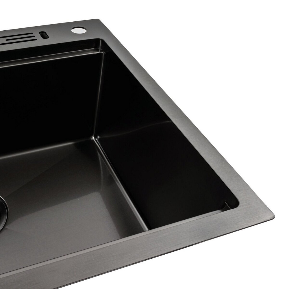 PLATINUM Кухонна мийка чорна PVD 60х50 з підставкою для ножів + Подарунок сифон круглий та доза Коломия - фото 4