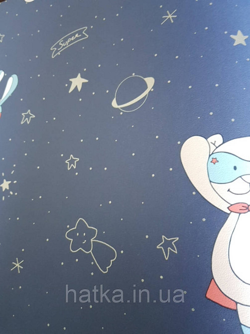 Шпалери флізелінові Decoprint Sweet Dreams дитячі зірки планети тварини сріблом на темно синьому 0,53x10,05 м Київ - фото 1