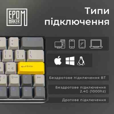 Клавіатура Epomaker EP64 60 Mulan Switch Hot-Swap RGB Wireless/Bluetooth/USB UA Black (EP64-B-M) Вінниця
