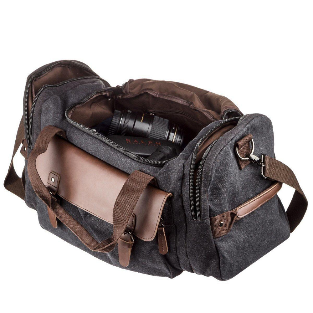 Дорожня сумка текстильна з кишенею Vintage 20192 Чорна Київ - фото 5