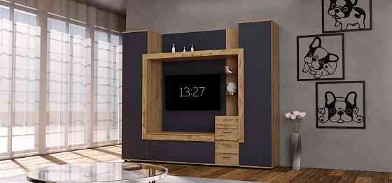 Стенка в гостиную под ТВ Exo-1, Дуб Аппалачи/Антрацит, 2160х420х1850 Львов