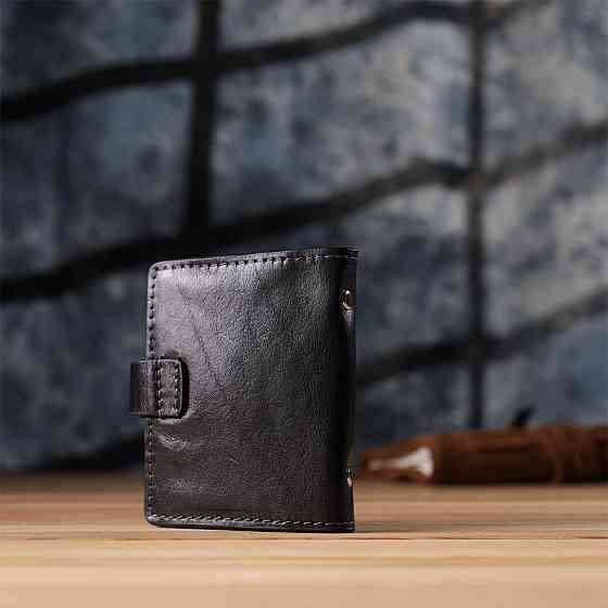 Визитница унисекс из натуральной гладкой кожи Черная (GRANDE PELLE) Киев