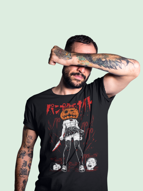 Футболка з аніме принтом Халловеен Пумпкін Нігхт Хоррор оверсайз (S/M/L) Чорний AnimeJ0585 Дніпро - фото 4