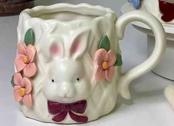 Керамическая кружка с кроликом в винтажном стиле 330 мл (Розовый) Винница