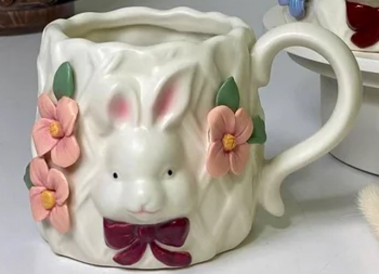 Керамическая кружка с кроликом в винтажном стиле 330 мл (Розовый) Винница - изображение 2