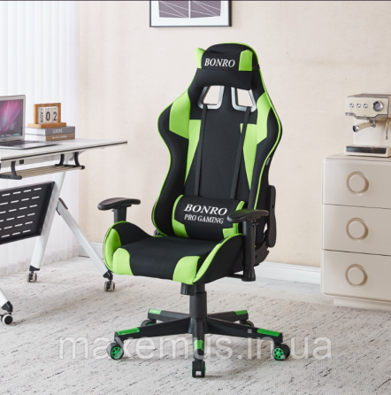Компьютерное кресло для геймера из ткани с регулировкой подлокотников кресло геймерское B-142 черно-зеленое Мостиска