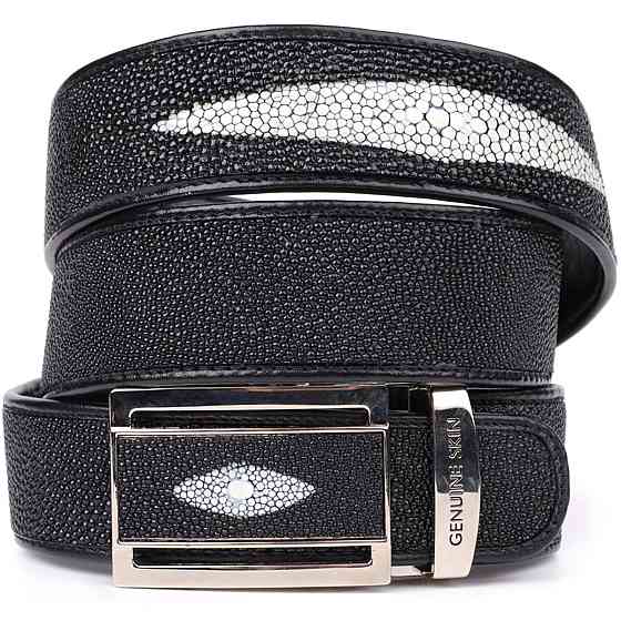Ремінь-автомат STINGRAY LEATHER 18203 з натуральної шкіри морського ската Чорний Київ